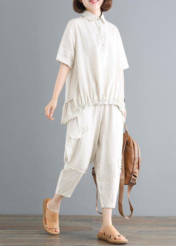 Style Cotton Linen Tops Cotton Linen Blouse and Pants