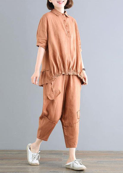 Style Cotton Linen Tops Cotton Linen Blouse and Pants