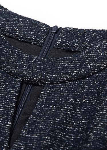 Style Dark Blue Wool Blended Clothes for Big Hem Cotton Winter Dress