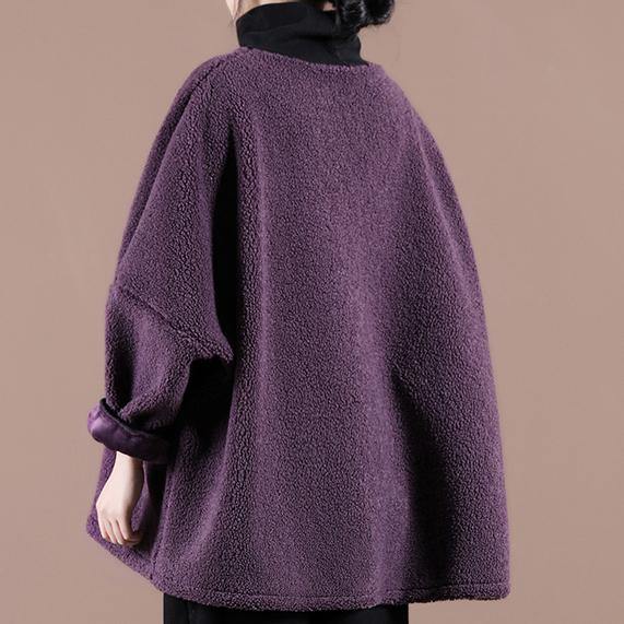 Style Dark Purple Embroidery Tunic Top High Neck Letter Clothing Shirts