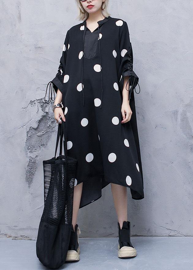 Style Drawstring Chiffon Spring Robes Fine Sewing Black Dotted Traveling Dresses