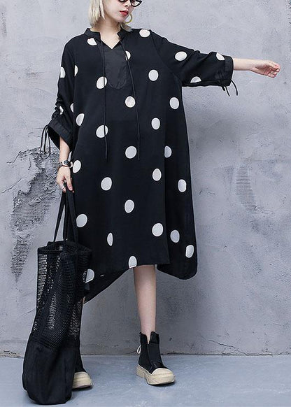 Style Drawstring Chiffon Spring Robes Fine Sewing Black Dotted Traveling Dresses