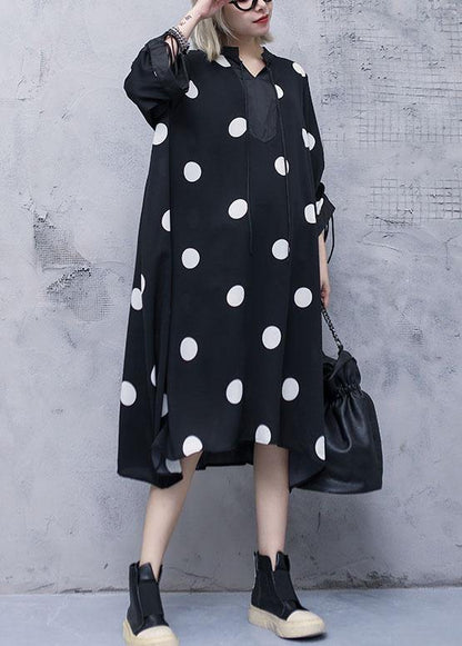 Style Drawstring Chiffon Spring Robes Fine Sewing Black Dotted Traveling Dresses