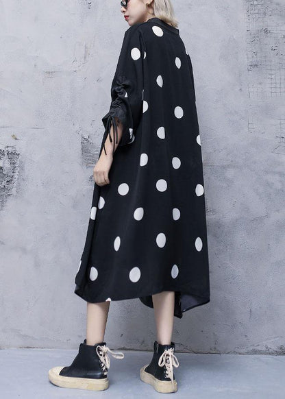 Style Drawstring Chiffon Spring Robes Fine Sewing Black Dotted Traveling Dresses