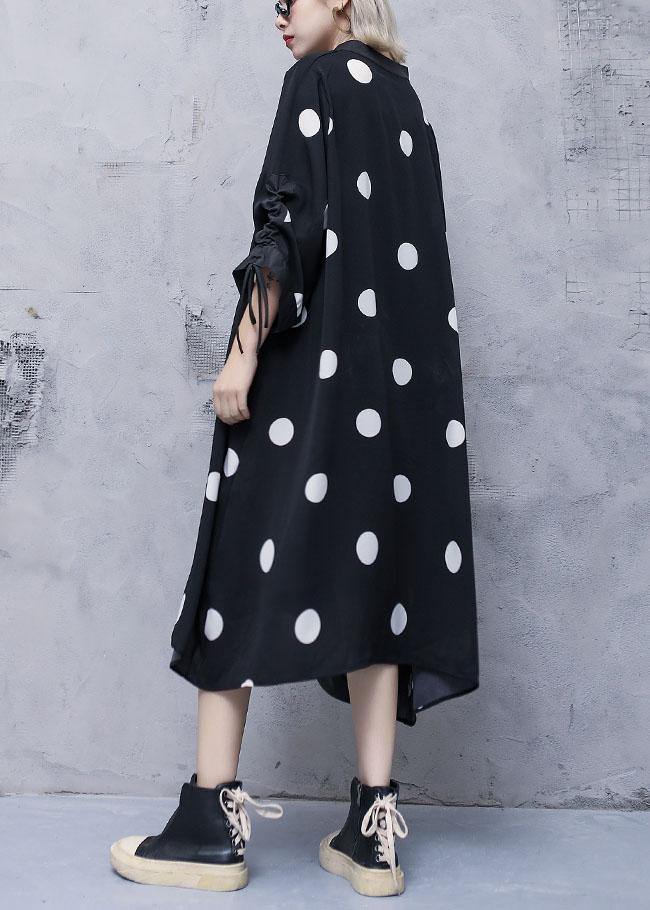 Style Drawstring Chiffon Spring Robes Fine Sewing Black Dotted Traveling Dresses