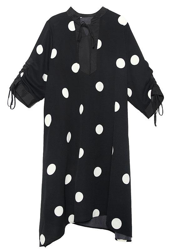 Style Drawstring Chiffon Spring Robes Fine Sewing Black Dotted Traveling Dresses