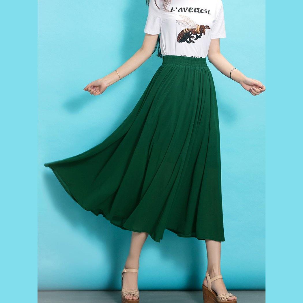 Style Elastic Waist Chiffon Clothes Sewing Green Dress Summer