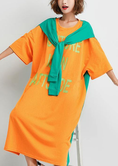Style False Two Pieces Cotton Dresses Runway Summer Maxi Dress Orange Patchwork