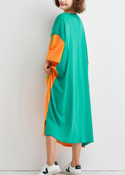 Style False Two Pieces Cotton Dresses Runway Summer Maxi Dress Orange Patchwork