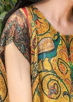 Style Silk Robes O Neck Side Open Midi Summer Dress