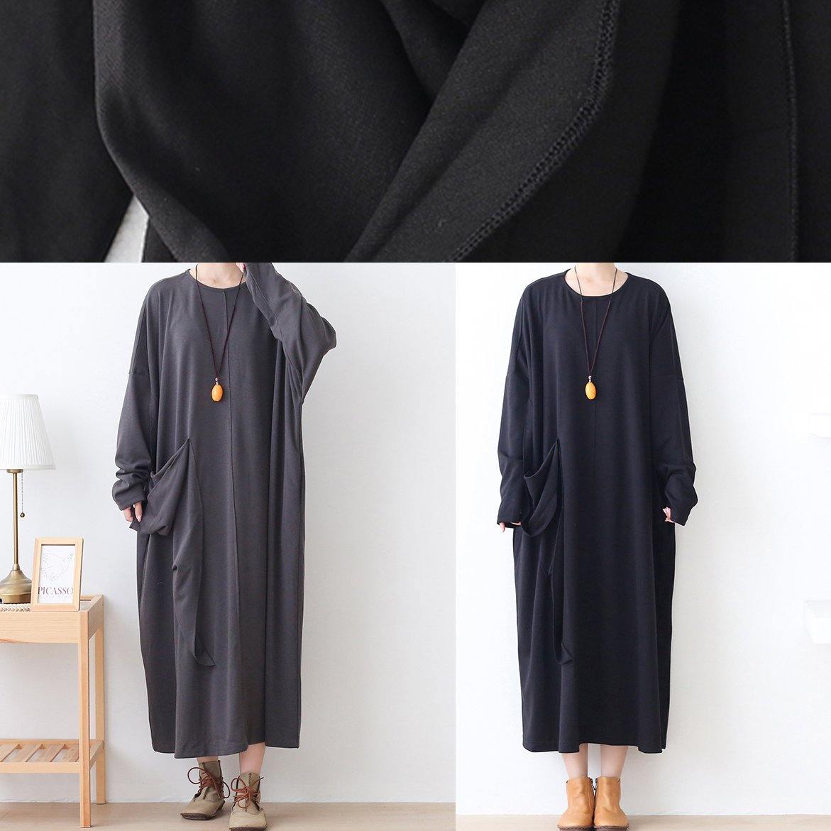 Style Gray Clothes Pockets Loose O Neck Dress