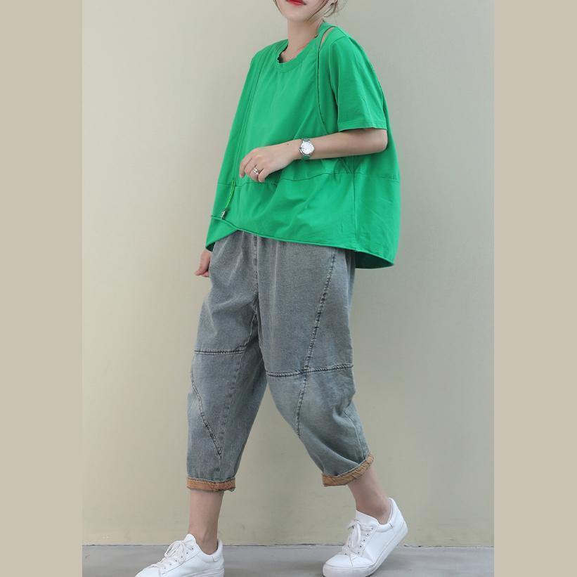 Style Green Cotton Clothes for O Neck Baggy Cotton Shirt