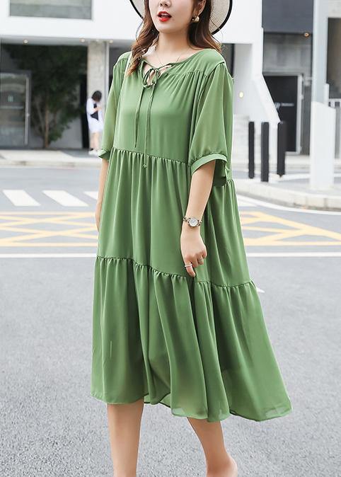Style Green Patchwork Quilting Clothes V Neck Cotton Summer Dresses