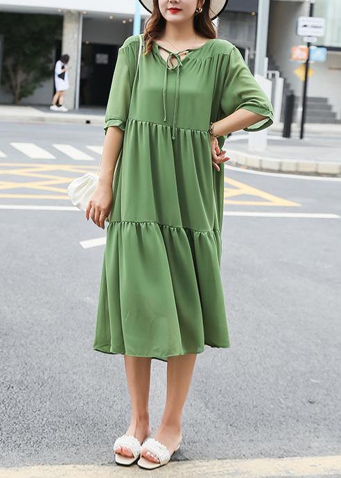 Style Green Patchwork Quilting Clothes V Neck Cotton Summer Dresses