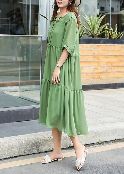 Style Green Patchwork Quilting Clothes V Neck Cotton Summer Dresses