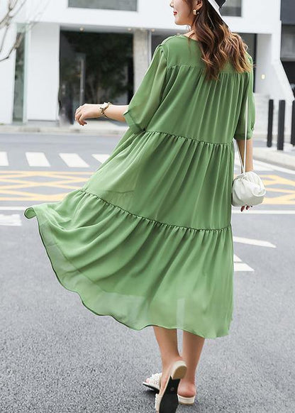 Style Green Patchwork Quilting Clothes V Neck Cotton Summer Dresses