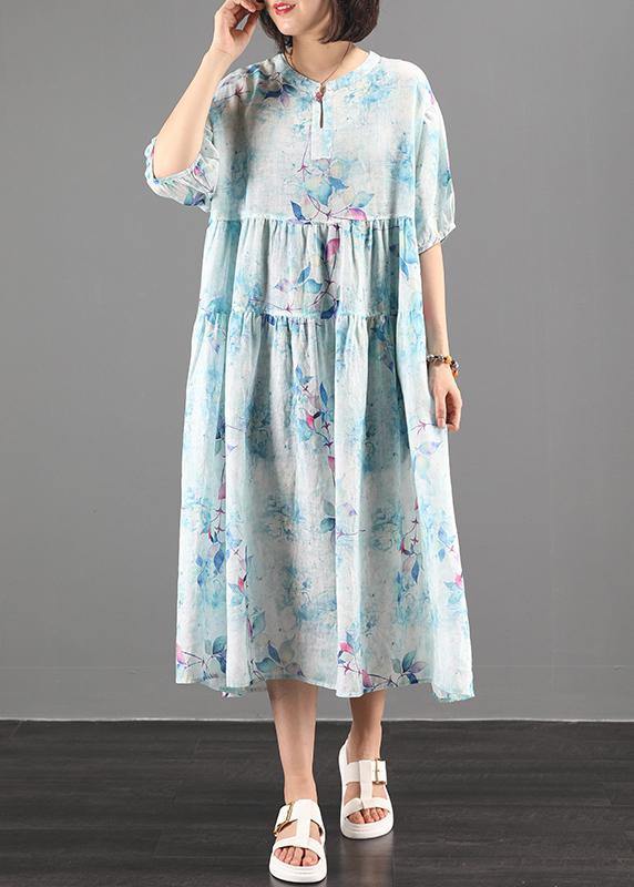 Style Green Print Clothes O Neck Extra Large Hem a Line Dress