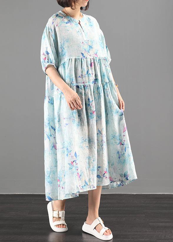 Style Green Print Clothes O Neck Extra Large Hem a Line Dress