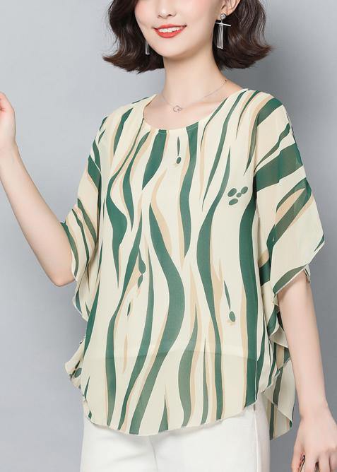 Style Green Print Clothes O Neck Batwing Sleeve Short Shirt
