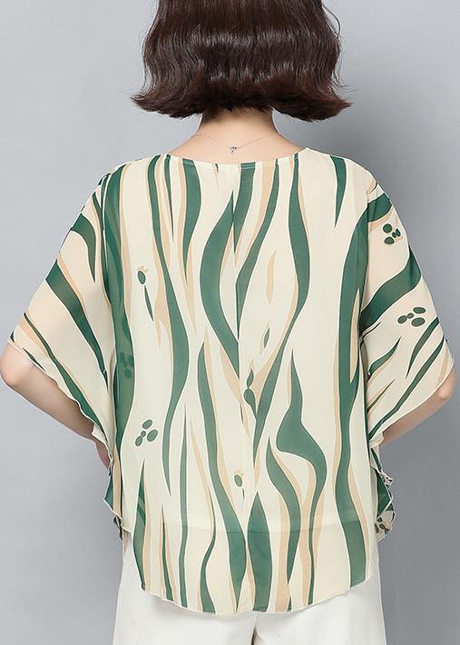 Style Green Print Clothes O Neck Batwing Sleeve Short Shirt