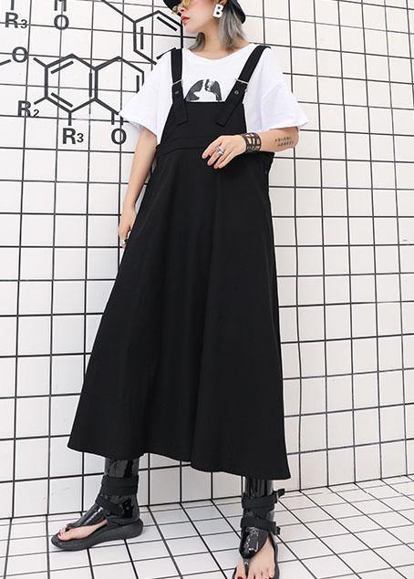 Style High Waist Cotton Quilting Dresses Outfits Black Strap Loose Dress Summer