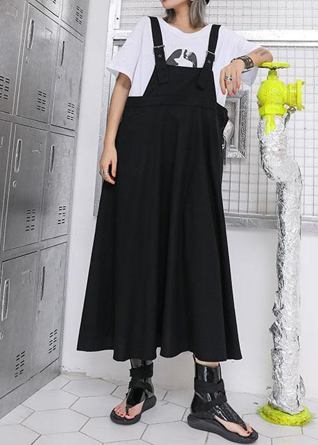 Style High Waist Cotton Quilting Dresses Outfits Black Strap Loose Dress Summer