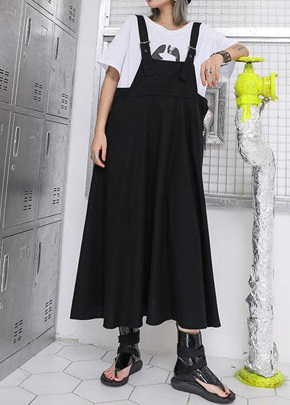 Style High Waist Cotton Quilting Dresses Outfits Black Strap Loose Dress Summer