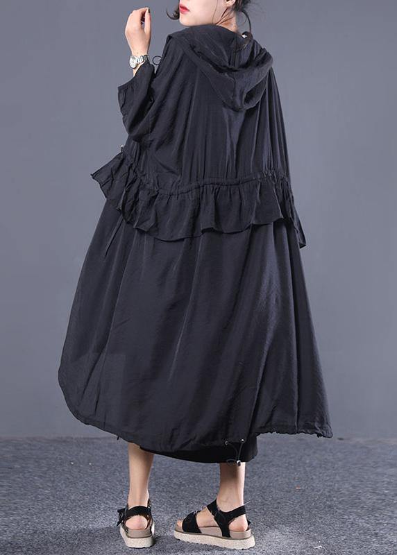 Style Hooded Drawstring Fine Clothes for Black Coats