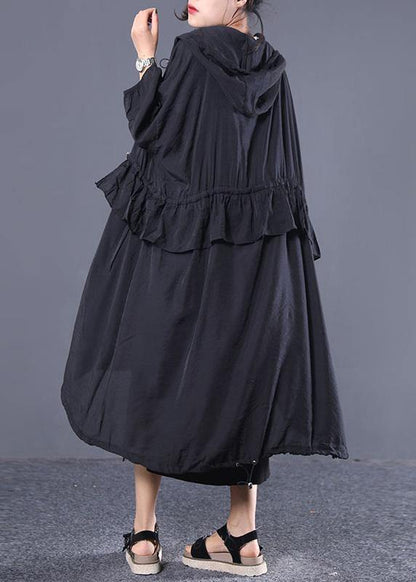 Style Hooded Drawstring Fine Clothes for Black Coats