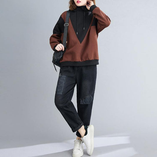 Style hooded patchwork clothes For Women Photography chocolate shirt