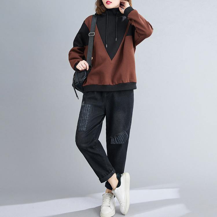 Style Hooded Patchwork Clothes for Photography Chocolate Shirt