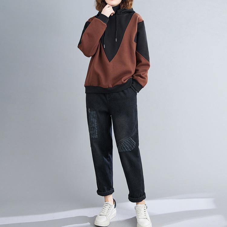 Style hooded patchwork clothes For Women Photography chocolate shirt