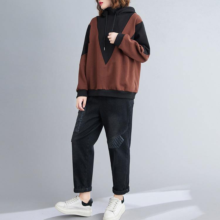 Style hooded patchwork clothes For Women Photography chocolate shirt