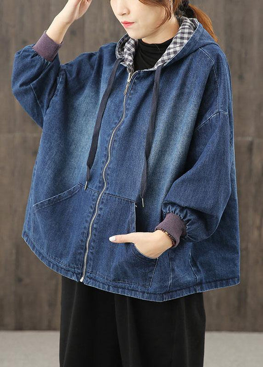 Style Hooded Pockets Clothes for Photography Denim Blue Blouses
