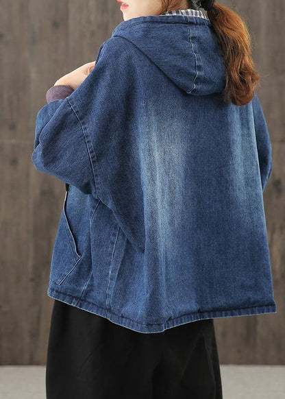 Style Hooded Pockets Clothes for Photography Denim Blue Blouses