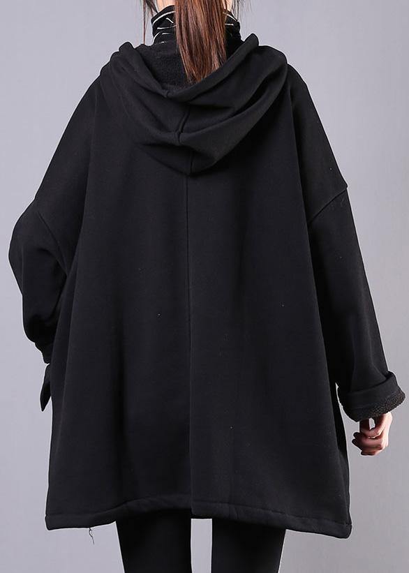 Style hooded pockets cotton clothes Sewing black blouses
