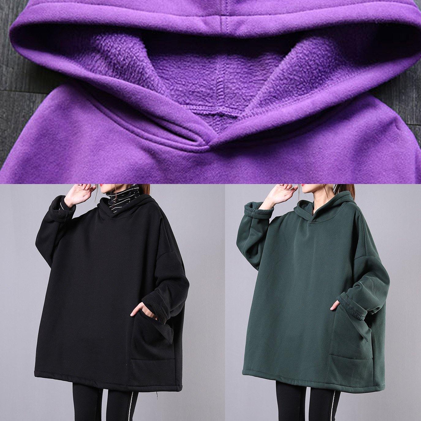 Style hooded pockets cotton clothes Sewing black blouses