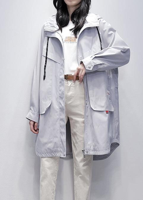 Style Hooded Zippered Clothes for Gray Letter Cotton Outwears