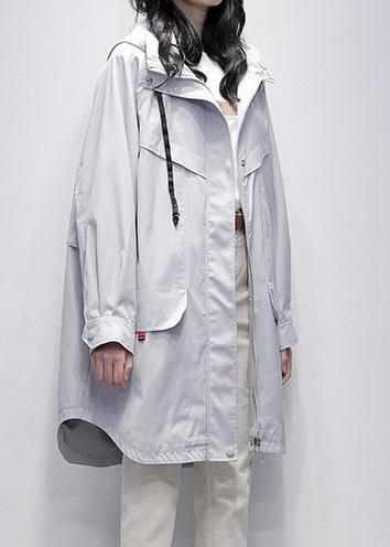 Style Hooded Zippered Clothes for Gray Letter Cotton Outwears