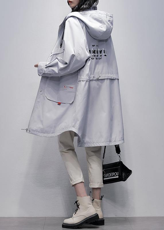 Style Hooded Zippered Clothes for Gray Letter Cotton Outwears