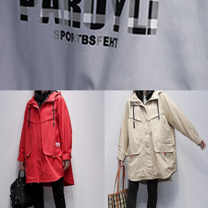 Style Hooded Zippered Clothes for Gray Letter Cotton Outwears