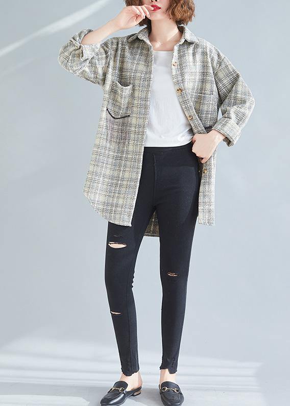 Style khaki plaid tunic pattern baggy spring tops