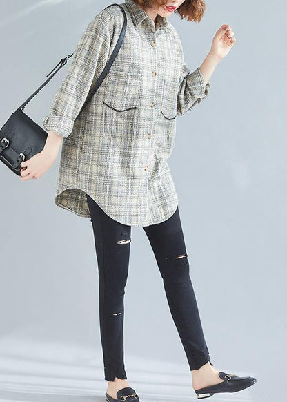 Style khaki plaid tunic pattern baggy spring tops