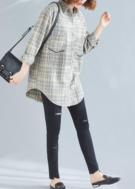 Style Khaki Plaid Tunic Pattern Baggy Spring Tops