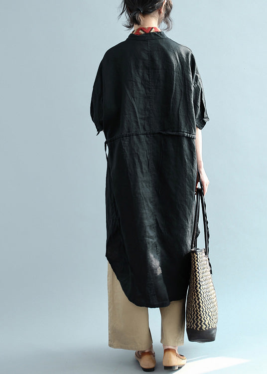 Style Lapel Button Down Cotton Top Silhouette Neckline Black Dresses Blouse Summer