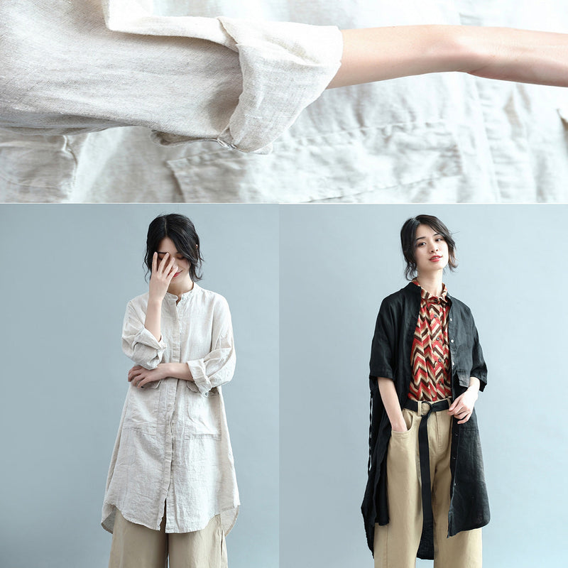 Style Lapel Button Down Cotton Top Silhouette Neckline Black Dresses Blouse Summer
