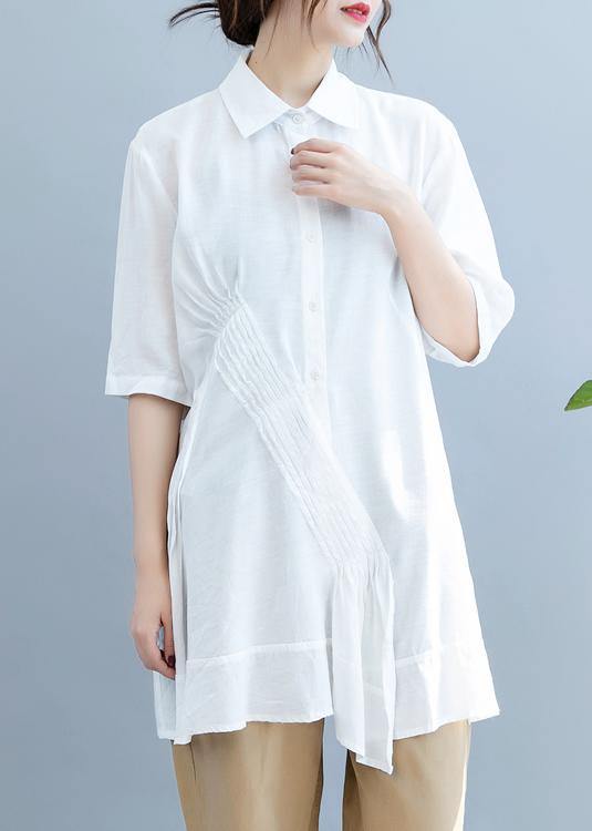 Style Lapel Half Sleeve Shirts Outfits White Blouse