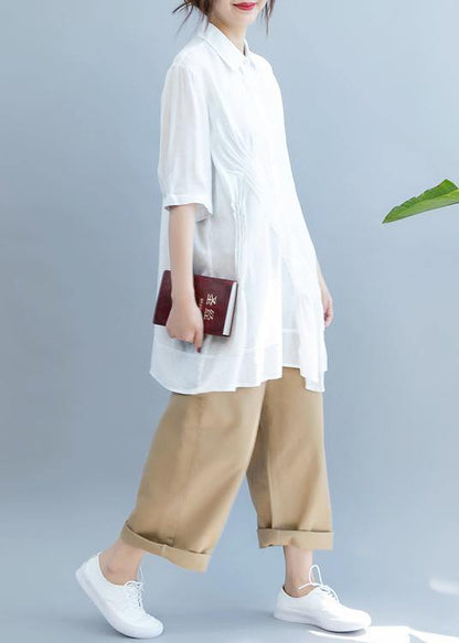 Style Lapel Half Sleeve Shirts Outfits White Blouse