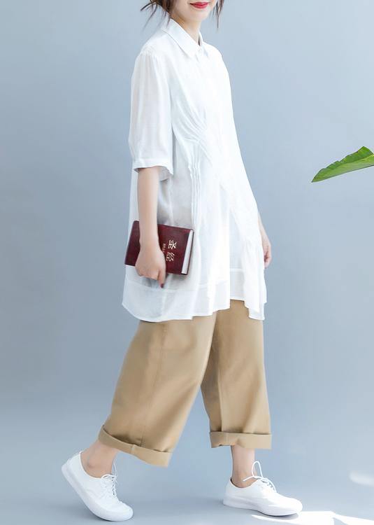Style Lapel Half Sleeve Shirts Outfits White Blouse
