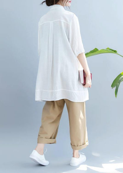 Style Lapel Half Sleeve Shirts Outfits White Blouse